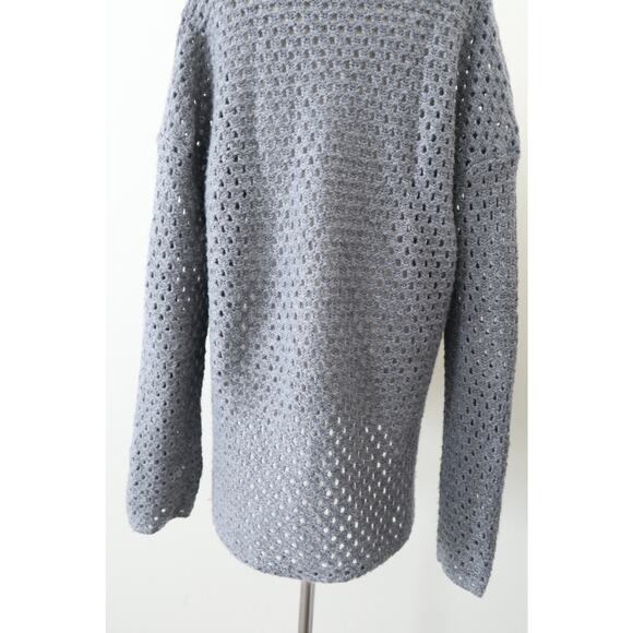 James Perse Size 4 / XL Marina Cowl Neck Sweater Gray Open Knit Wool Blend - Picture 10 of 12